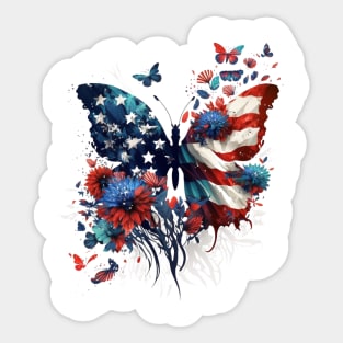 4th of July Floral Butterfly Vintage Sticker